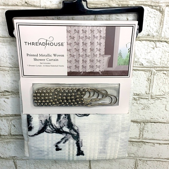 Threadhouse Other - Threadhouse Printed Metallic Woven Horse Shower Curtain
